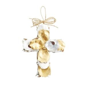 🌈 Mud Pie Gold Raw Oyster Shell Cross Ornament